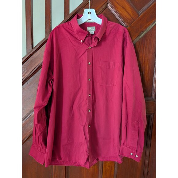 L.L. Bean Mens Wrinkle-Resistant XL Regular Button-Up Shirt Red 100% Cotton - Picture 2 of 6